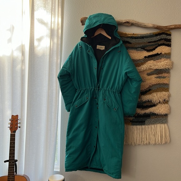 L.L. BEAN Women Vintage Maxi Jacket Ski Snowboard Snow Hooded Down Filled Teal M - Picture 1 of 14